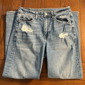 Medium Wash Lightly Distressed Mom Straight Jean